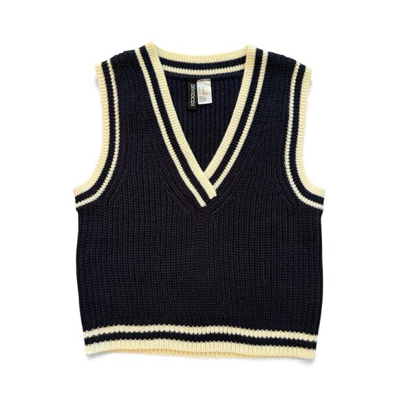H&M Divided Ribbed Sweater Vest Size XS Blue Cream Sleeveless V-Neck Pullover - Picture 1 of 5